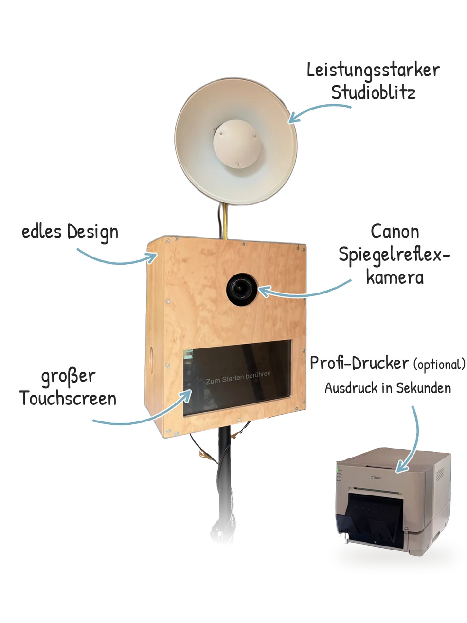 Fotobox aus Holz mit Canon-Spiegelreflexkamera, Studioblitz, Touchscreen und Fotodrucker im Landkreis Tirschenreuth